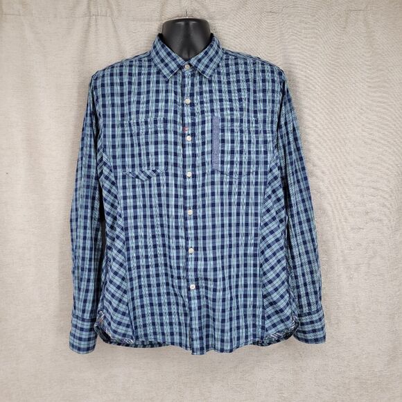 Robert Graham Tailored Fit Cotton Blue Plaid Men's Size Large Button Up Shirt - Picture 2 of 13